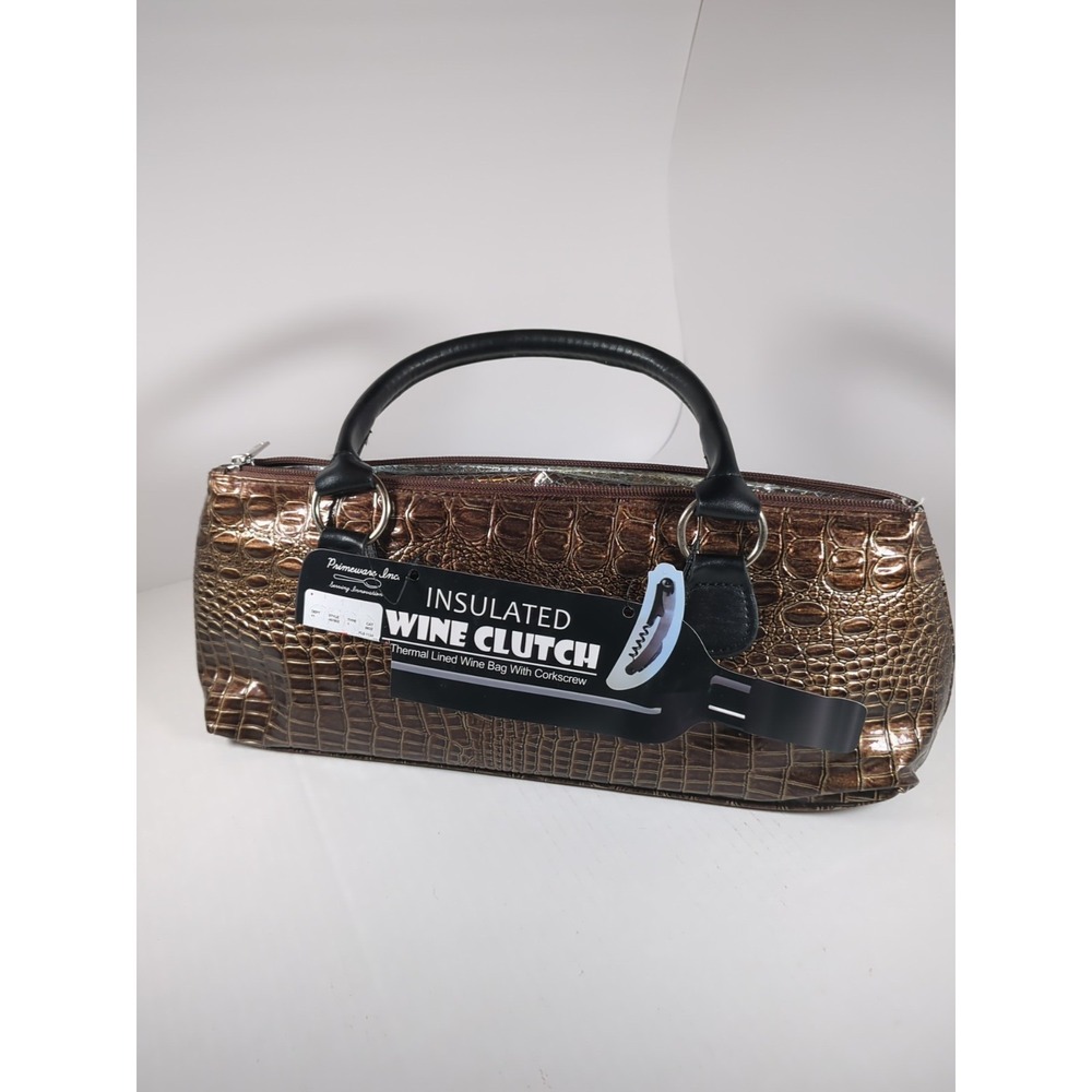 Primeware‎ Wine Clutch Croc Insulated Thermal Wine Bag Brown Vinyl No Corkscrew